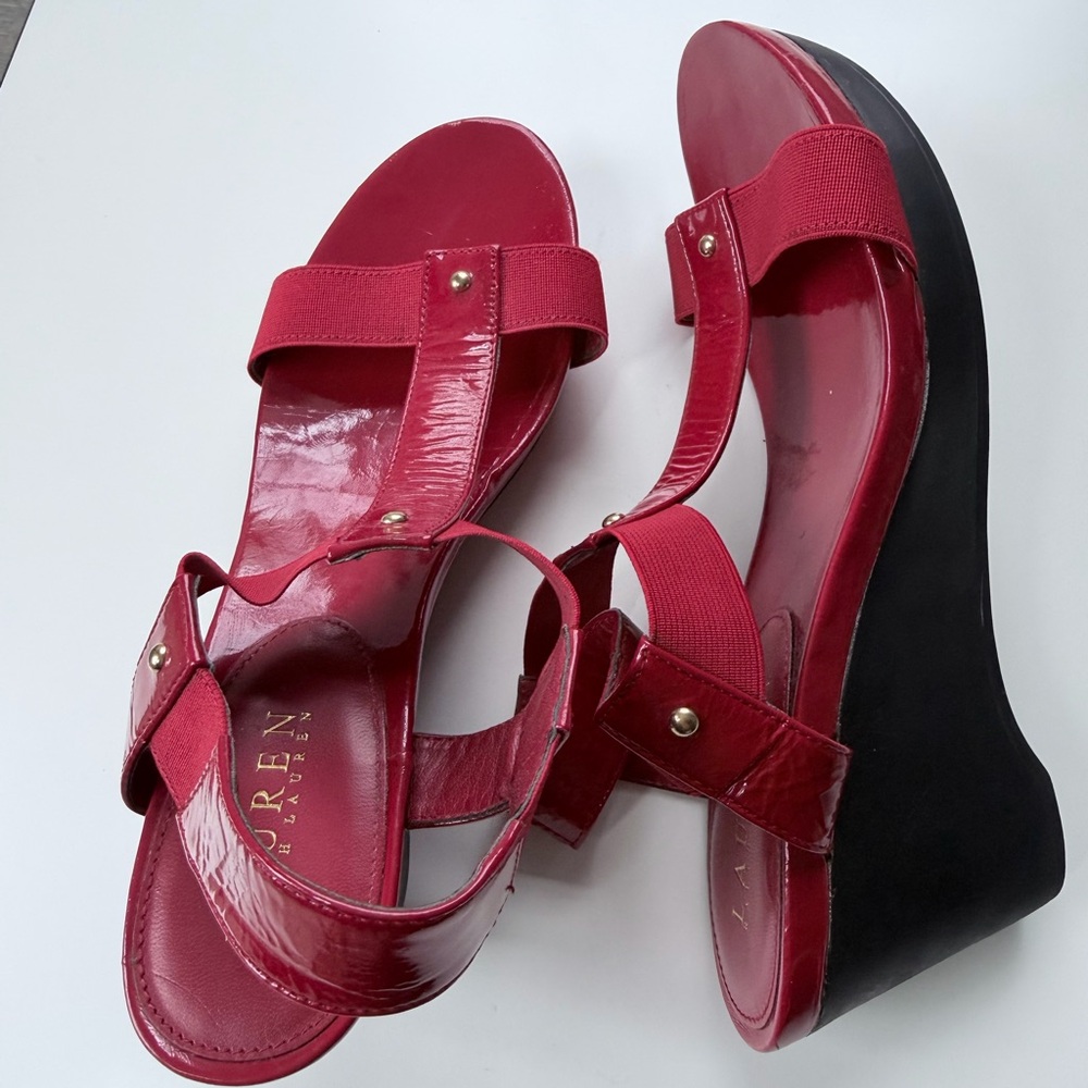 Lauren Ralph Lauren Red Wedge Sandals - Picture 7 of 13